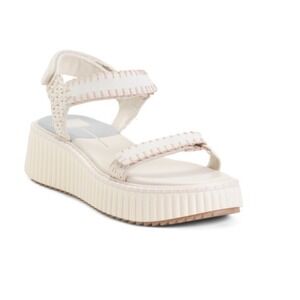 New Dolce Vita Debra Ivory Suede Platform Women Boho Sandals Espadrille Size 9.5